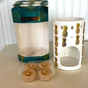 NWOT Yankee Candle Luminary Tea Light Ceramic Holder & 4 Tea Light Candles